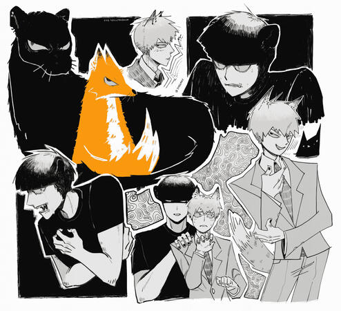 panther and fox mob and reigen sketch page | gift