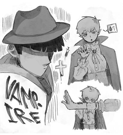 ageswap vamp n' hunter mob + reigen | mixed media HB pencil + digital